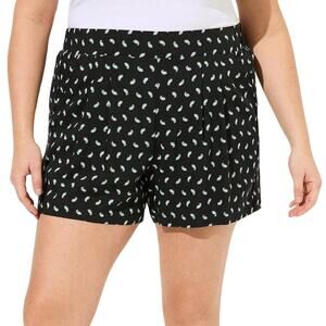 Torrid Shorts Womens 3X Black Blue Pull On Paisley Print Challis Pleated Pockets